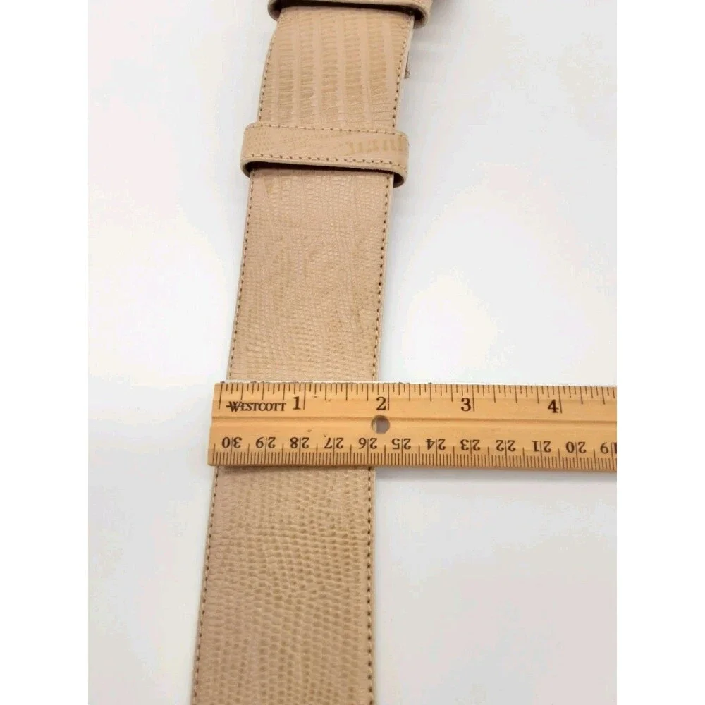 Donna Karan Vintage Medium Leather Belt Wide Cream Beige Snake Embossed Women